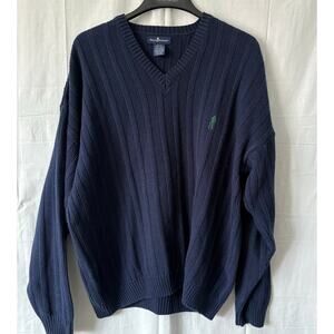 Vintage 90s Payne Stewart Chunky Knit Golf Sweater V-Neck Navy Blue XL